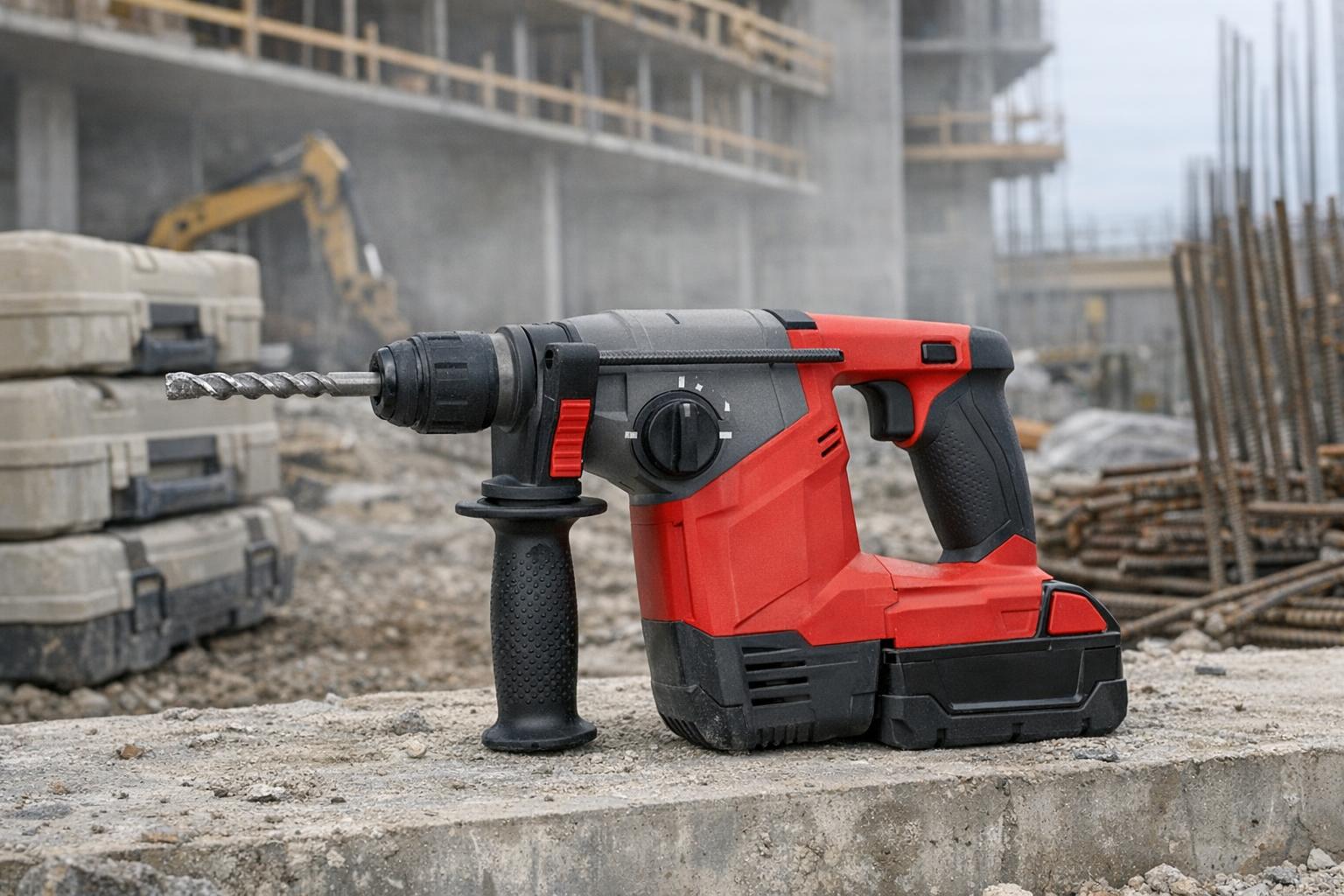Zdjęcie młotowiertarki SDS Plus Milwaukee na placu budowy