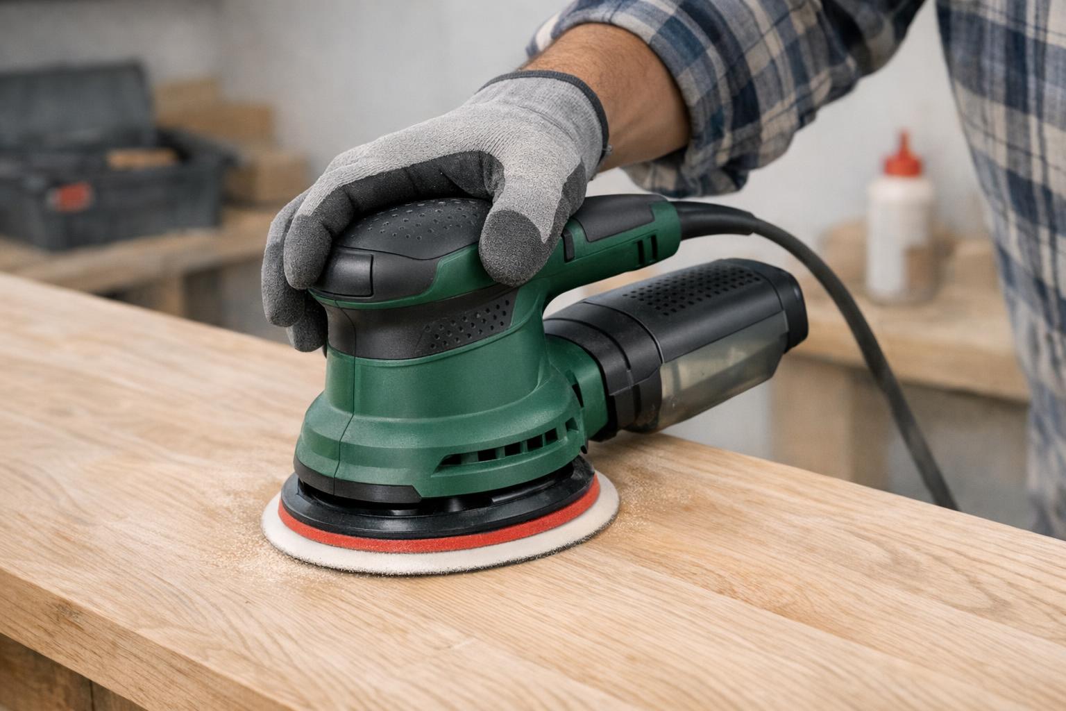 Zdjęcie: Bosch PEX podczas wygładzania drewnianej powierzchni