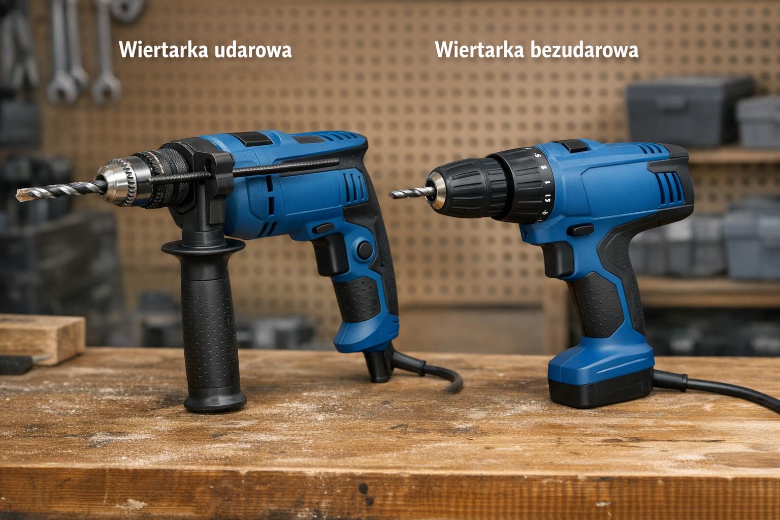 Zdjęcie porównawcze wiertarki udarowej i wiertarki bezudarowej obok siebie